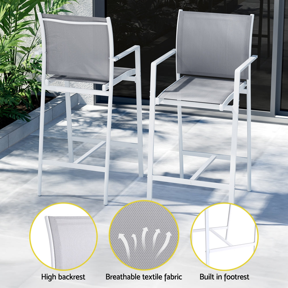 Erion 6-Seater Outdoor Bar Set Stools Dining Chairs Table Patio Steel Bistro Set 7-Piece - White