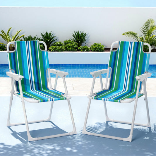 Azielle Set of 2 Outdoor Chairs Folding Camping Chair Steel Portable Patio Furniture - Black