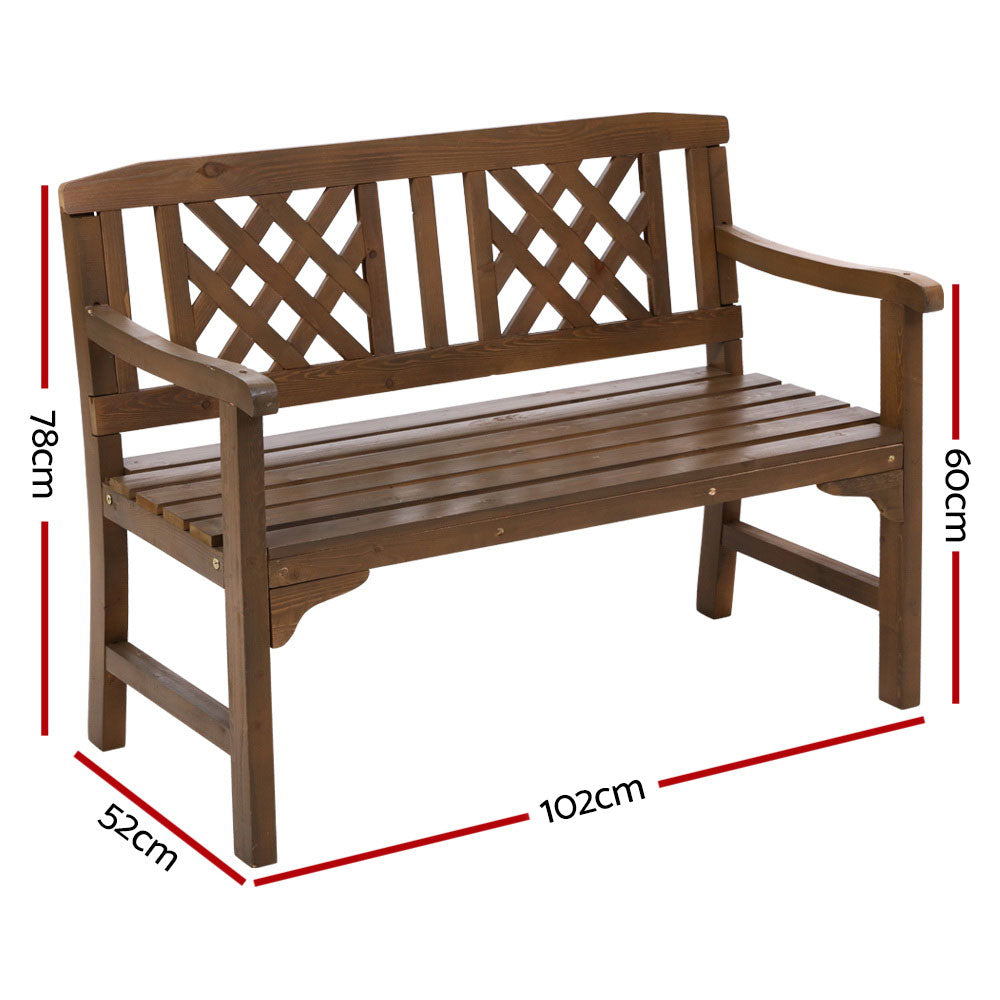 Solene Wooden Garden Bench 2 Seat Patio Furniture Timber Outdoor Lounge Chair - Natural