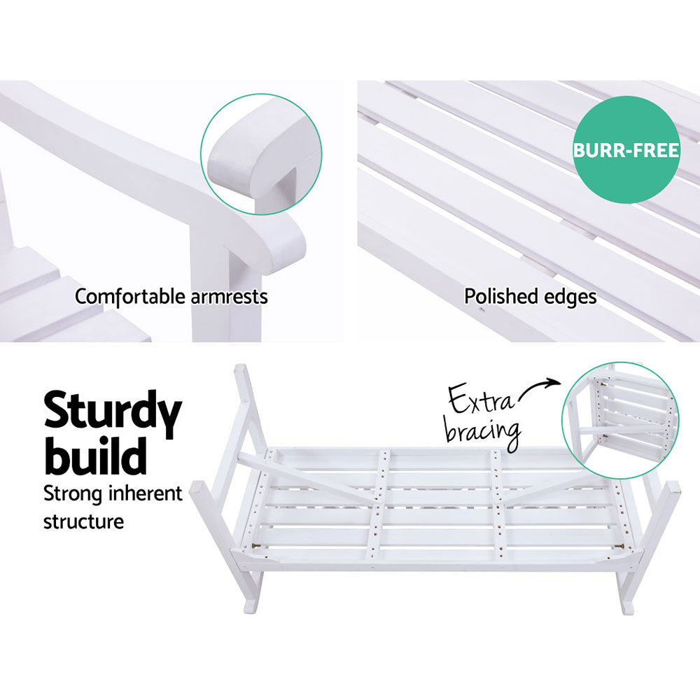 Solene Wooden Garden Bench 3 Seat Patio Furniture Timber Outdoor Lounge Chair - White