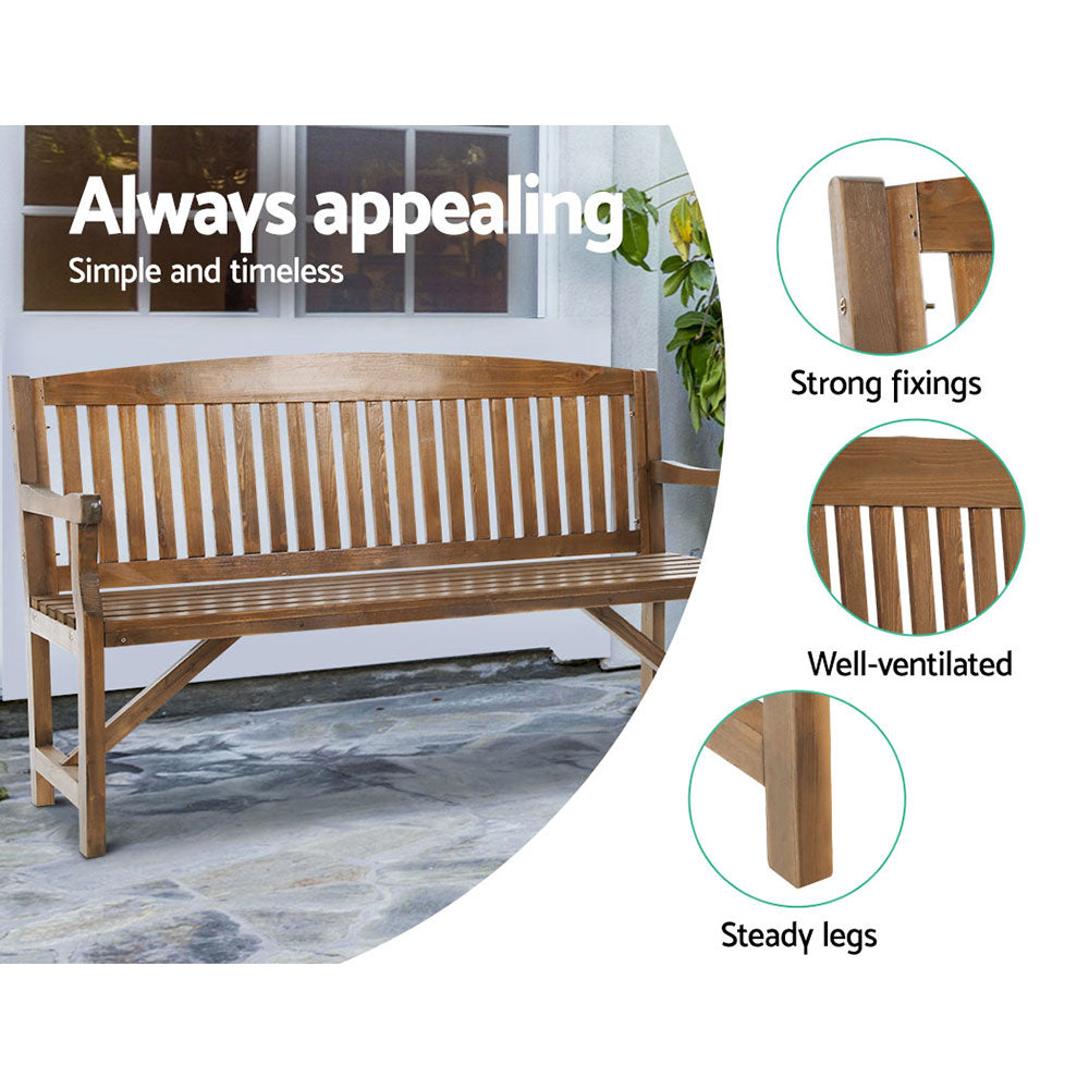 Solene Wooden Garden Bench Chair Natural Decor Patio Deck 3 Seater - Natural