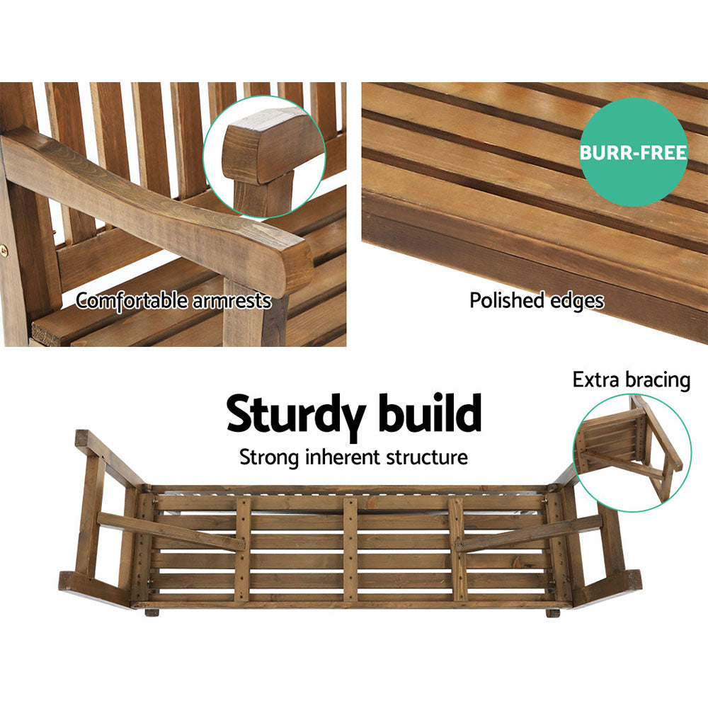 Solene Wooden Garden Bench Chair Natural Decor Patio Deck 3 Seater - Natural