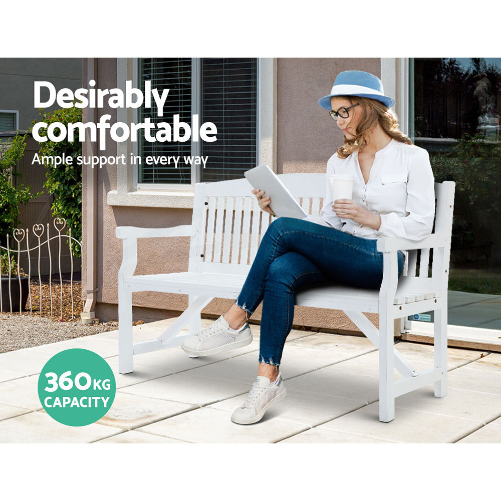 Solene Wooden Garden Bench Chair Patio Deck 3 Seater - White