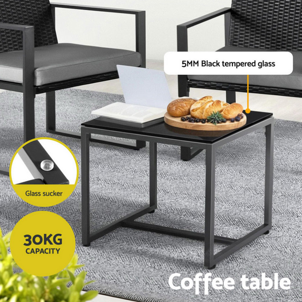 Bellamy 3-Piece Outdoor Bistro Set Patio Furniture Wicker Dining Chairs Table Cushion - Black