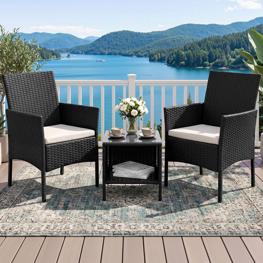 Noah 3-Piece Wicker Outdoor Furniture Set, Black