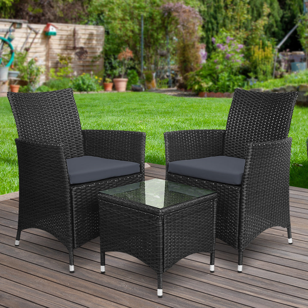 Noah 2-Seater Wicker Furniture 3-Piece Outdoor Setting - Black