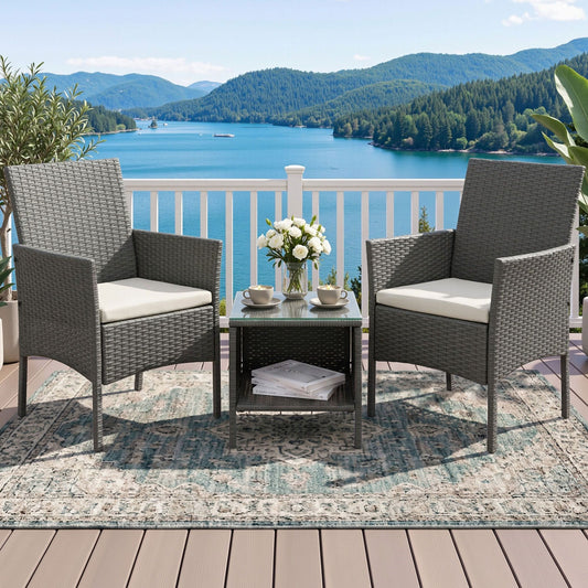 Noah 2-Seater Chair Side Table Furniture 3-Piece Wicker Outdoor - Grey