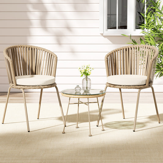 Aleric 2-Seater Table Chairs Patio Furniture 3-Piece Outdoor Lounge Set - Beige