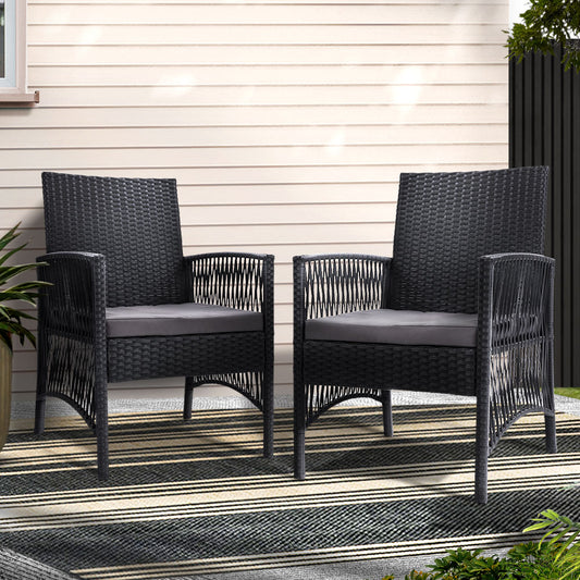 Mitchell Set of 2 Outdoor Dining Chairs Patio Furniture Wicker Lounge Chair Garden - Black