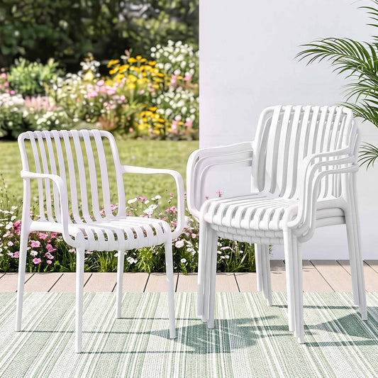 Yorkton Set of 4 Outdoor Dining Chairs Patio Furniture PP Stackable Chair Garden - White