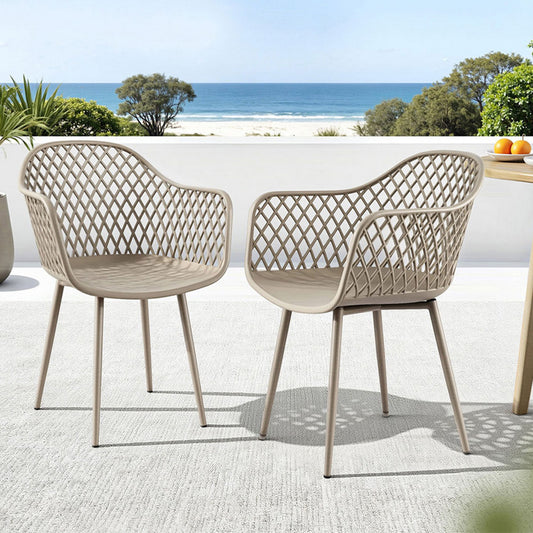 Lucette Set of 4 Outdoor Dining Chairs PP Lounge Chair Patio Furniture Garden - Coffee