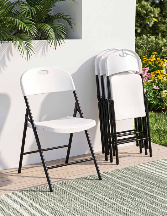 Langley Set of 4 Outdoor Dining Chairs PP Folding Chair Patio Garden Furniture - White