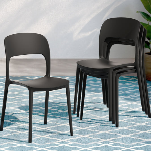 Cassiel Set of 4 Outdoor Dining Chairs Stackable PP Patio Chair Garden Furniture - Black