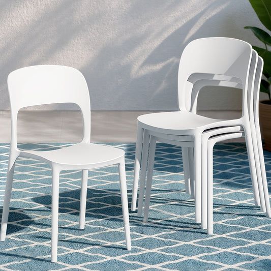 Cassiel Set of 4 Outdoor Dining Chairs Stackable PP Patio Chair Garden Furniture - White