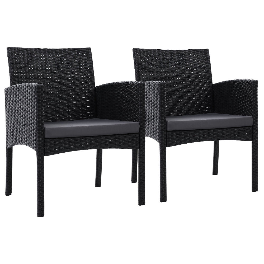 Kenneth Set of 2 Outdoor Dining Chairs Patio Furniture Rattan Lounge Chair XL - Black