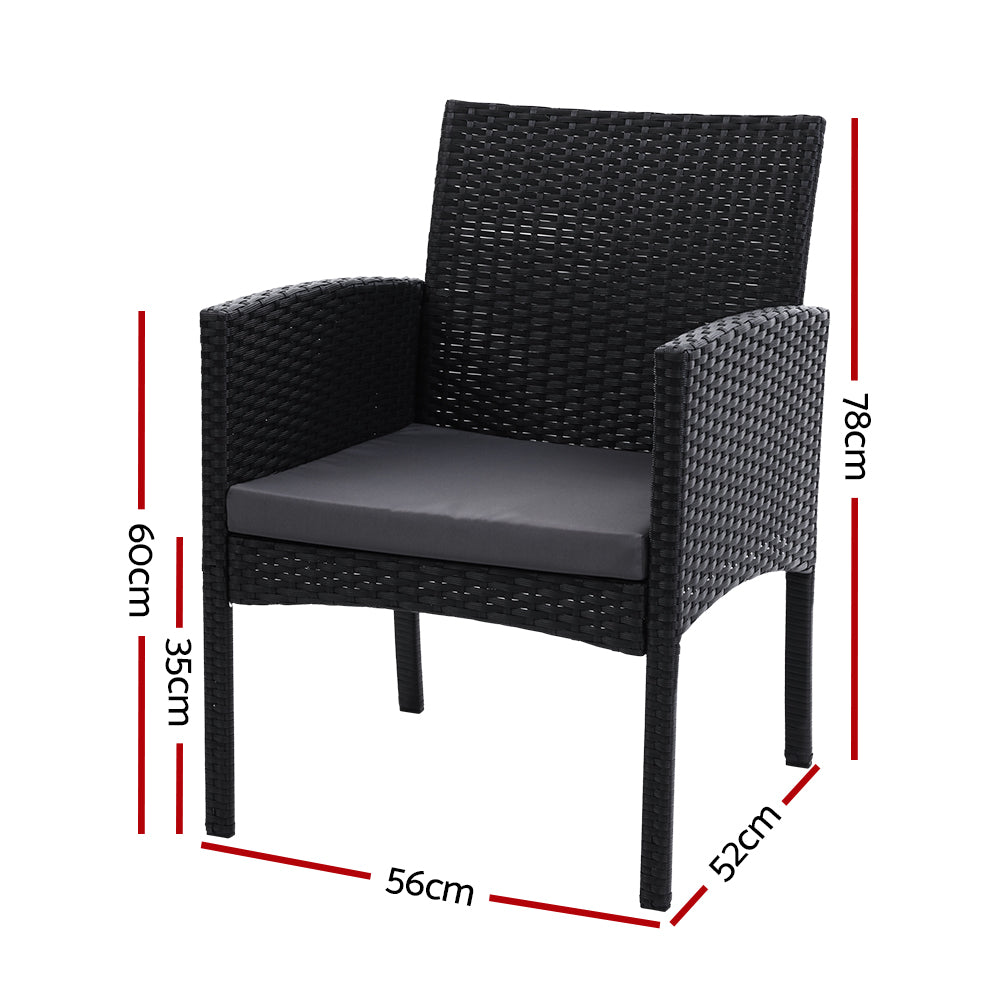 Kenneth Set of 2 Outdoor Dining Chairs Patio Furniture Rattan Lounge Chair XL - Black
