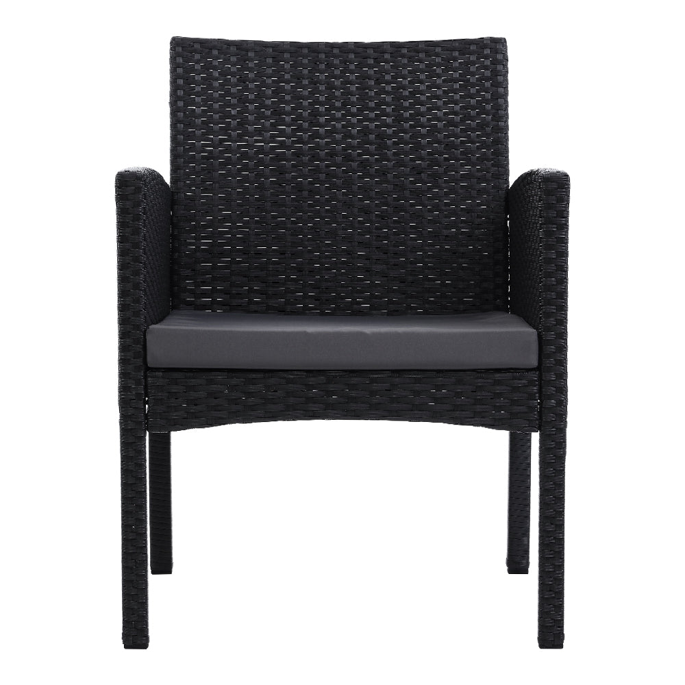 Kenneth Set of 2 Outdoor Dining Chairs Patio Furniture Rattan Lounge Chair XL - Black