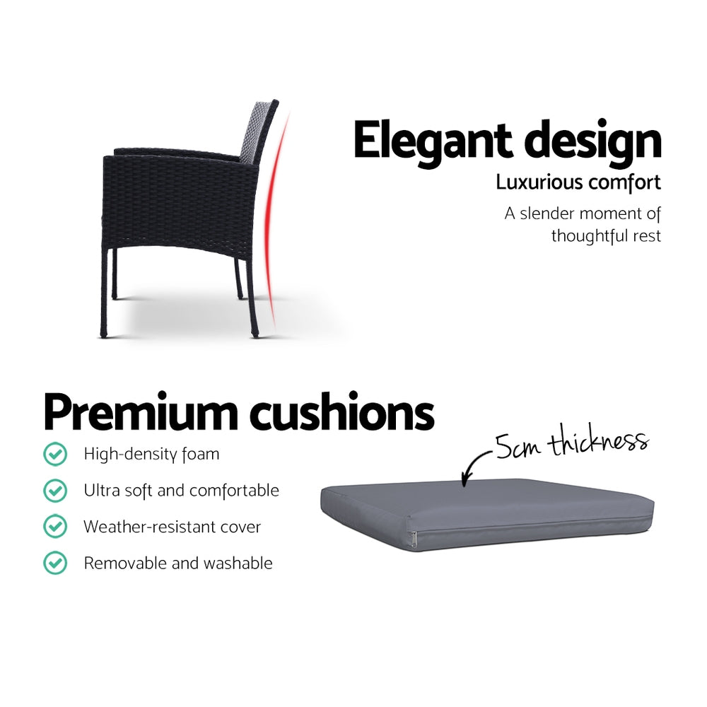 Kenneth Set of 2 Outdoor Dining Chairs Patio Furniture Rattan Lounge Chair XL - Black