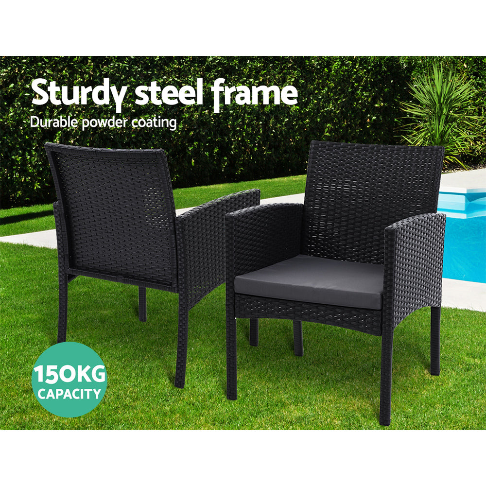 Kenneth Set of 2 Outdoor Dining Chairs Patio Furniture Rattan Lounge Chair XL - Black
