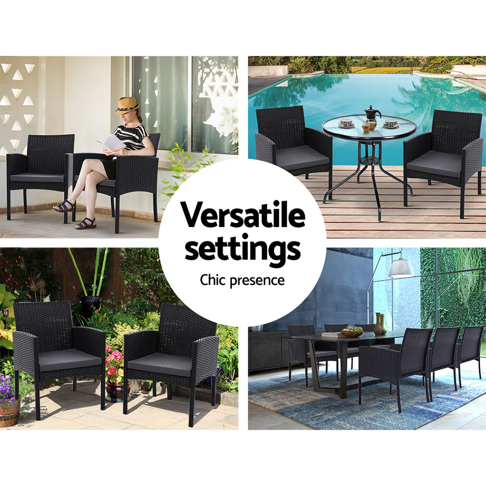 Kenneth Set of 2 Outdoor Dining Chairs Patio Furniture Rattan Lounge Chair XL - Black