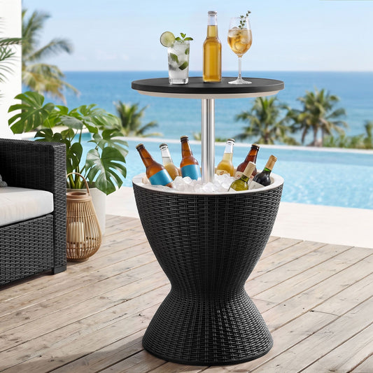 Outdoor Bar Table Portable Ice Bucket Cooler 30L Adjustable Top Black