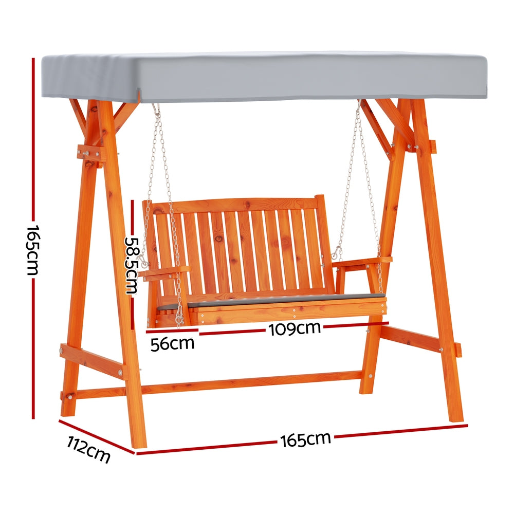 Fince 2 Seater Swing Chair Wooden Garden Bench Canopy - Teak