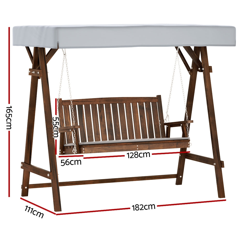 Fince 3 Seater Wooden Swing Chair Garden Bench Canopy - Charcoal