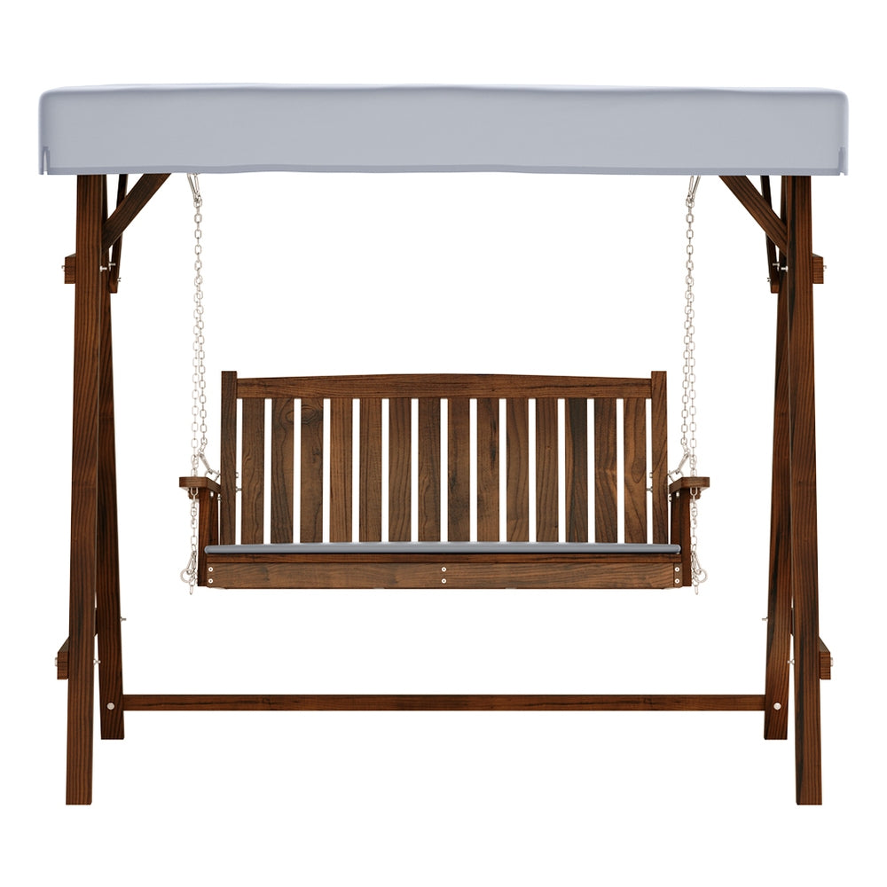 Fince 3 Seater Wooden Swing Chair Garden Bench Canopy - Charcoal