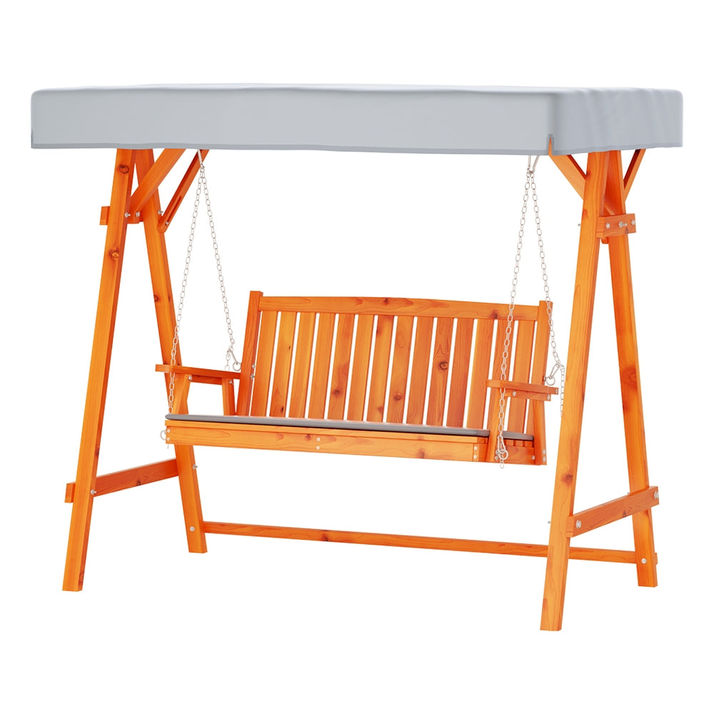Fince Outdoor Wooden Swing Chair Garden Bench Canopy Cushion 3 Seater - Teak