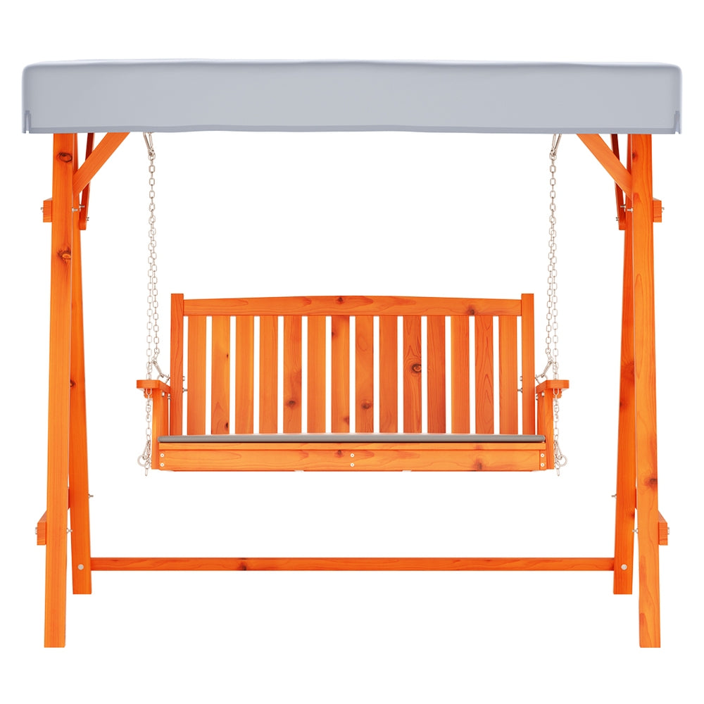 Fince Outdoor Wooden Swing Chair Garden Bench Canopy Cushion 3 Seater - Teak