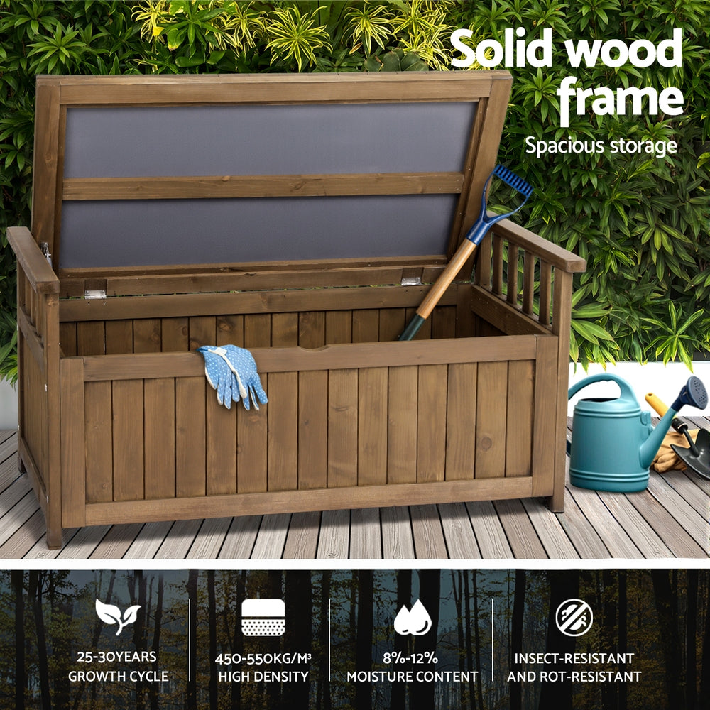 Outdoor Storage Box Wooden Garden Bench Chest Toy Tool Sheds Furniture - Brown