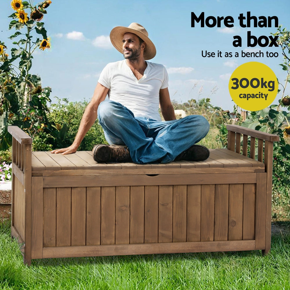 Outdoor Storage Box Wooden Garden Bench Chest Toy Tool Sheds Furniture - Brown