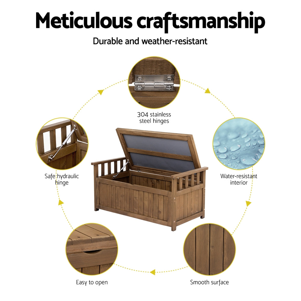 Outdoor Storage Box Wooden Garden Bench Chest Toy Tool Sheds Furniture - Brown