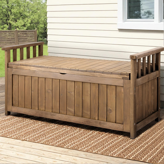 Outdoor Storage Box Wooden Garden Bench Chest Toy Tool Sheds Furniture - Brown