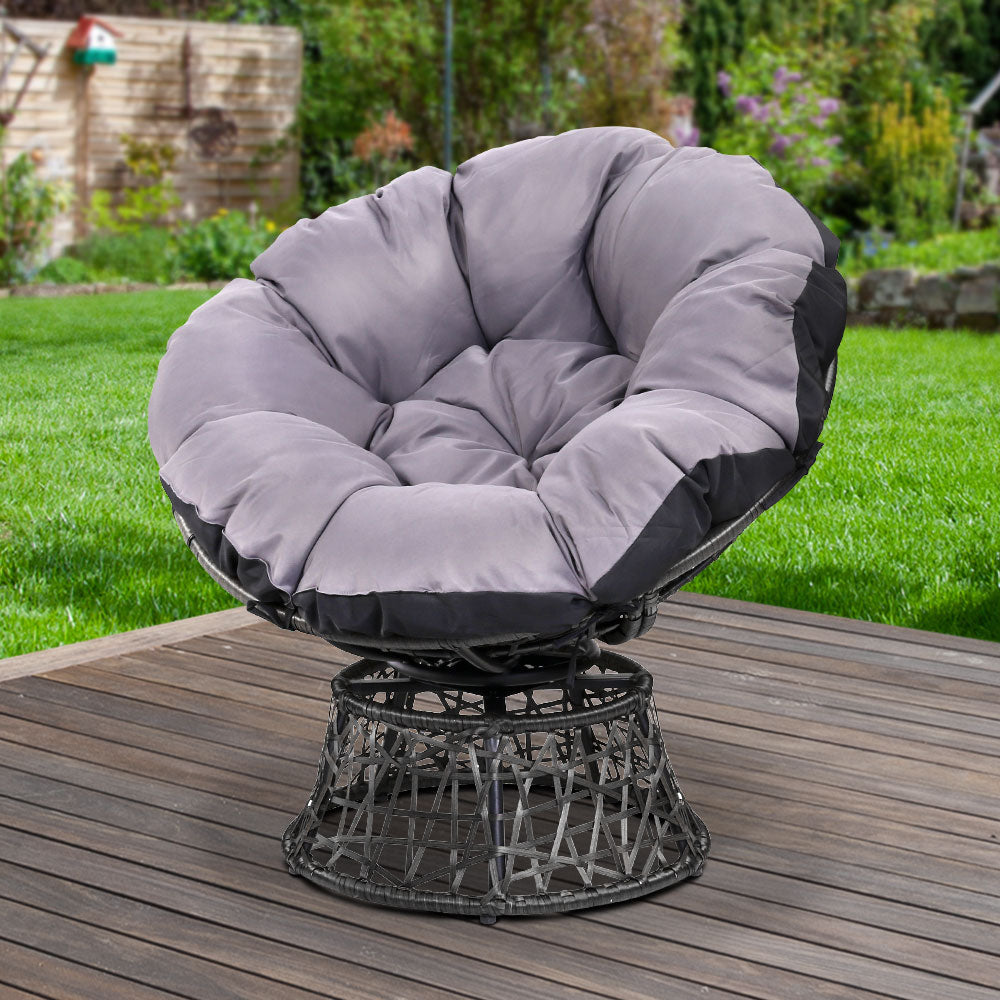 Burnley Outdoor Papasan Chairs Lounge Setting Patio Furniture Wicker - Black