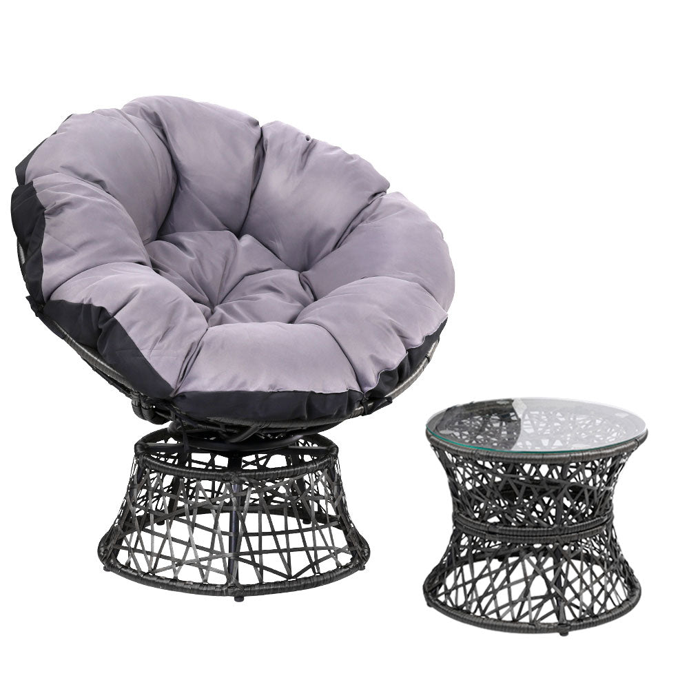 Jesse Outdoor Papasan Chair and Table Set Lounge Setting Patio Furniture Wicker - Black