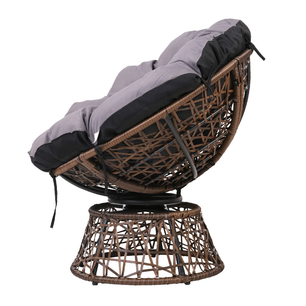 Jesse Outdoor Papasan Chair and Table Set Lounge Setting Patio Furniture Wicker - Brown