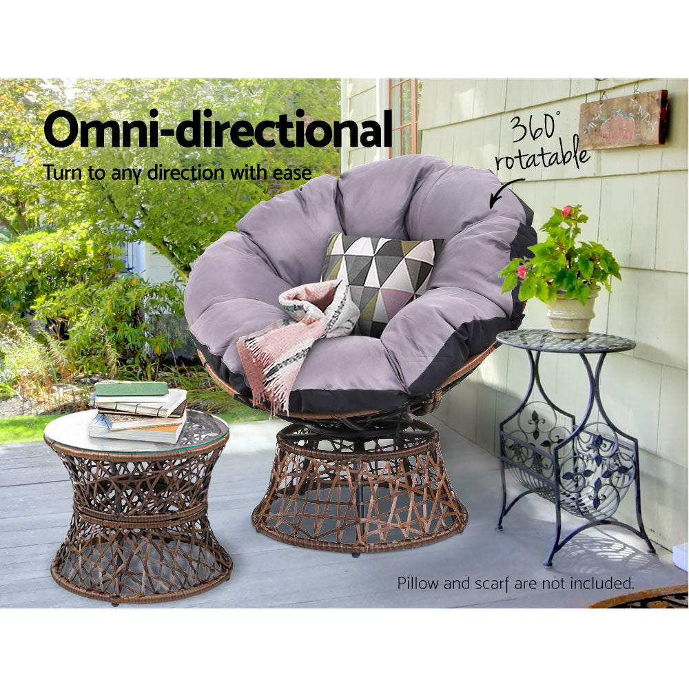 Outdoor Lounge Setting Papasan Chair Wicker Table Garden Furniture - Brown