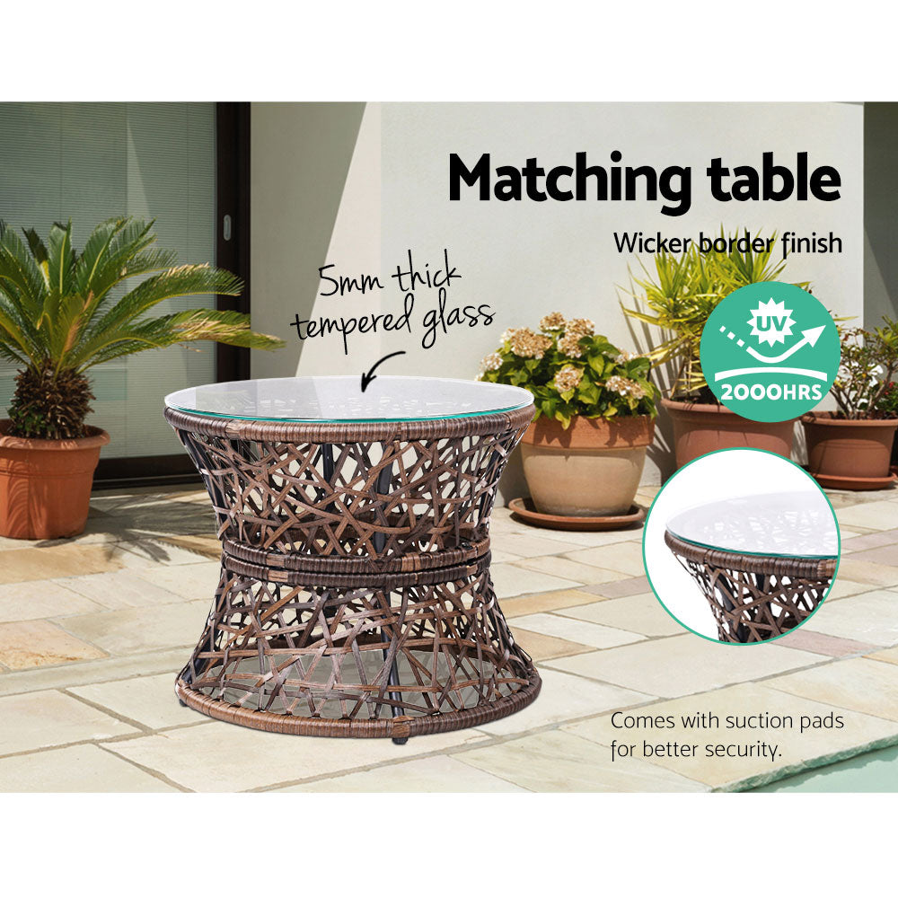 Outdoor Lounge Setting Papasan Chair Wicker Table Garden Furniture - Brown