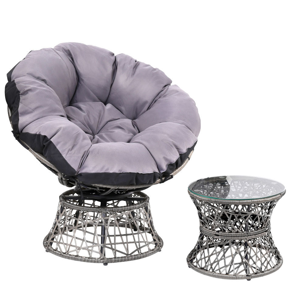 Outdoor Lounge Setting Papasan Chair Wicker Table Garden Furniture - Grey