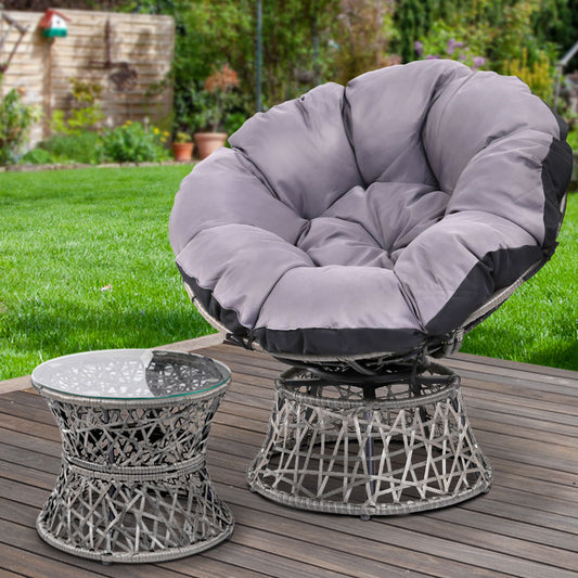 Outdoor Lounge Setting Papasan Chair Wicker Table Garden Furniture - Grey