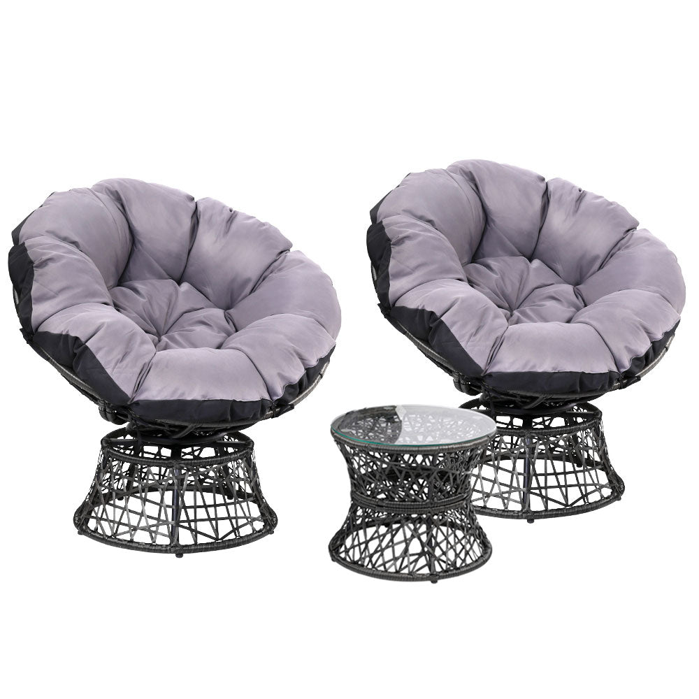 Outdoor Lounge Setting Furniture Wicker Papasan Chairs Table Patio - Black