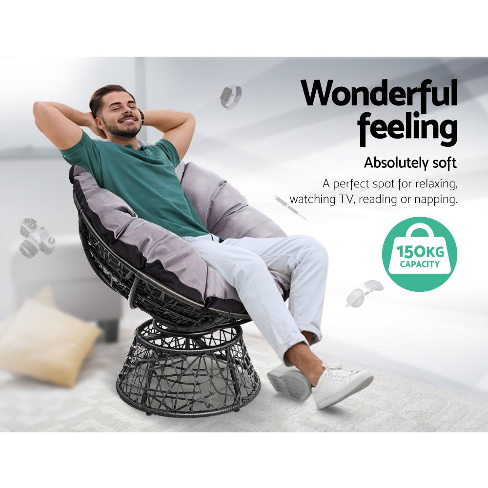 Outdoor Lounge Setting Furniture Wicker Papasan Chairs Table Patio - Black