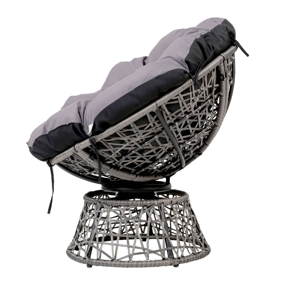 Outdoor Lounge Setting Furniture Wicker Papasan Chairs Table Patio - Grey