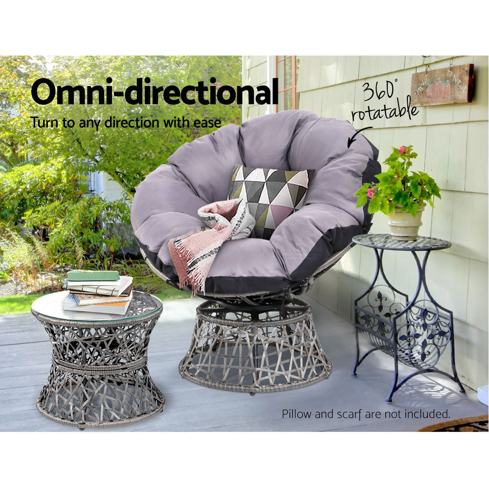 Outdoor Lounge Setting Furniture Wicker Papasan Chairs Table Patio - Grey