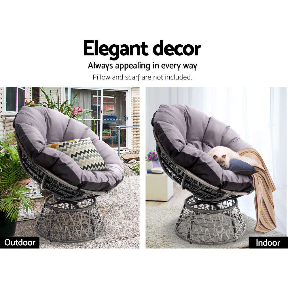 Outdoor Lounge Setting Furniture Wicker Papasan Chairs Table Patio - Grey