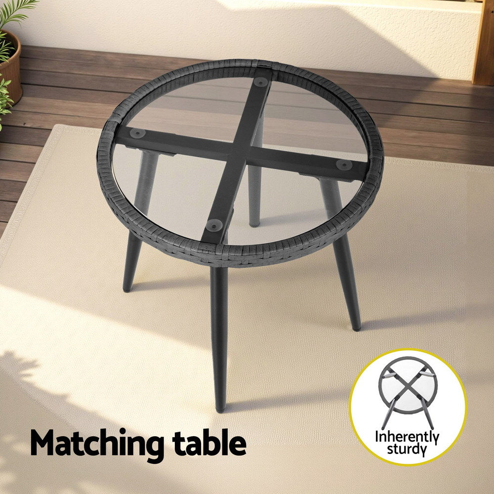 Eulalia 3-Piece Outdoor Bistro Set Patio Furniture Lounge Setting Table and Chairs - Grey