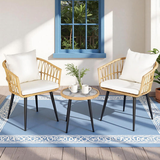 Eulalia 3-Piece Outdoor Bistro Set Patio Furniture Lounge Setting Table and Chairs - Natural