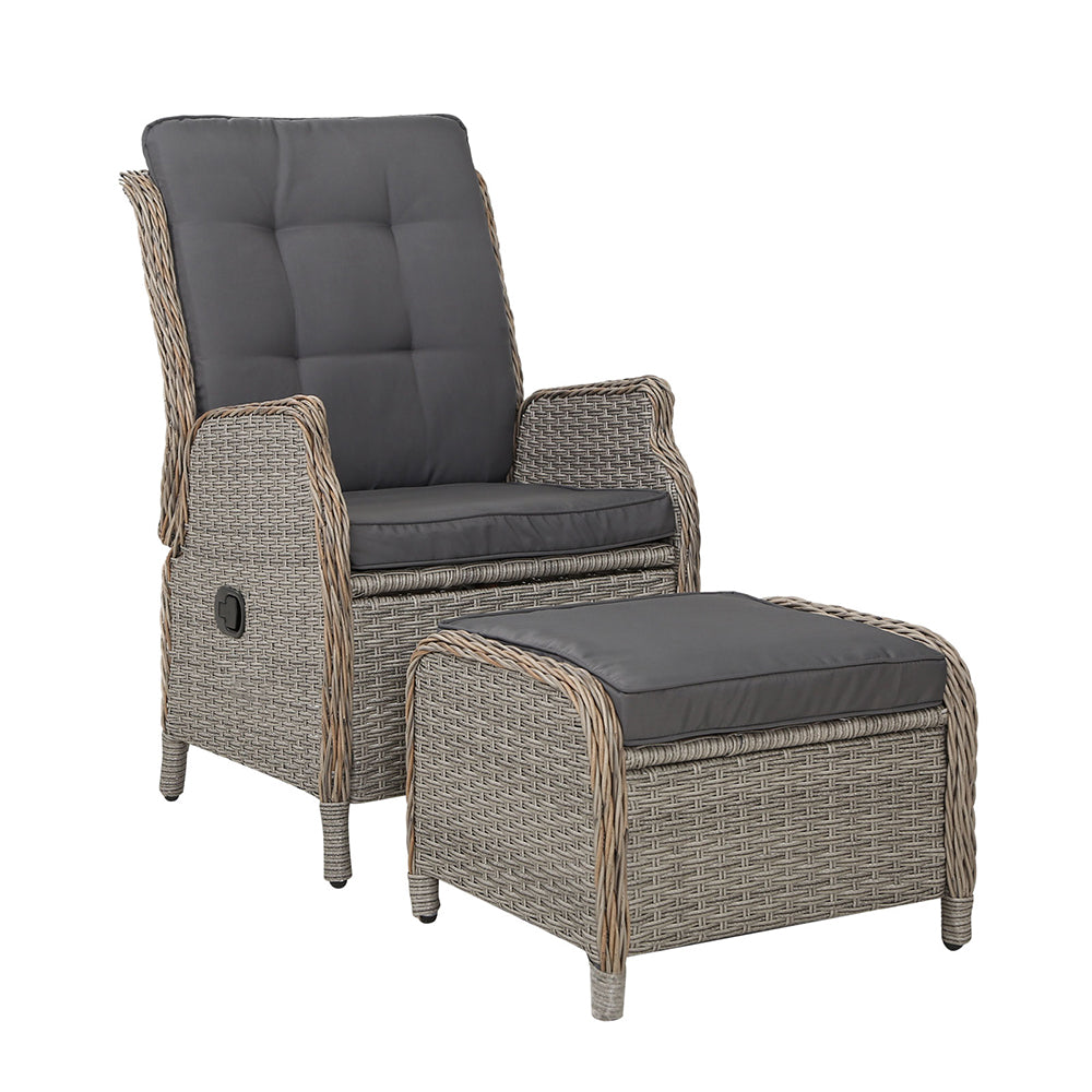 Yeovil Recliner Chair Outdoor Furniture Setting Patio Wicker Sofa Chair and Ottoman - Grey