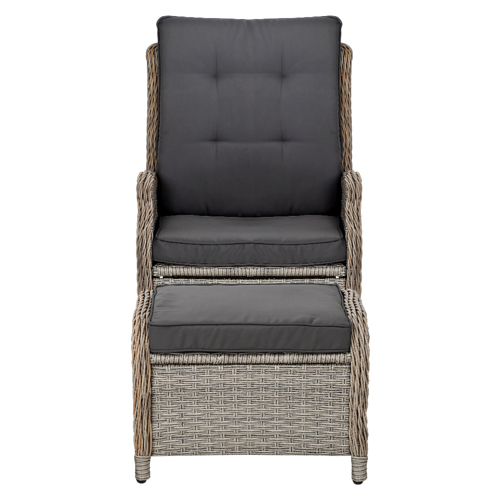 Yeovil Recliner Chair Outdoor Furniture Setting Patio Wicker Sofa Chair and Ottoman - Grey